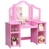 2-in-1 Kids Makeup Vanity Table Princess Dressing Table with Tri-folding Detachable Mirror & Storage Shelves