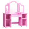 2-in-1 Kids Makeup Vanity Table Princess Dressing Table with Tri-folding Detachable Mirror & Storage Shelves