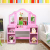 2-in-1 Kids Makeup Vanity Table Princess Dressing Table with Tri-folding Detachable Mirror & Storage Shelves