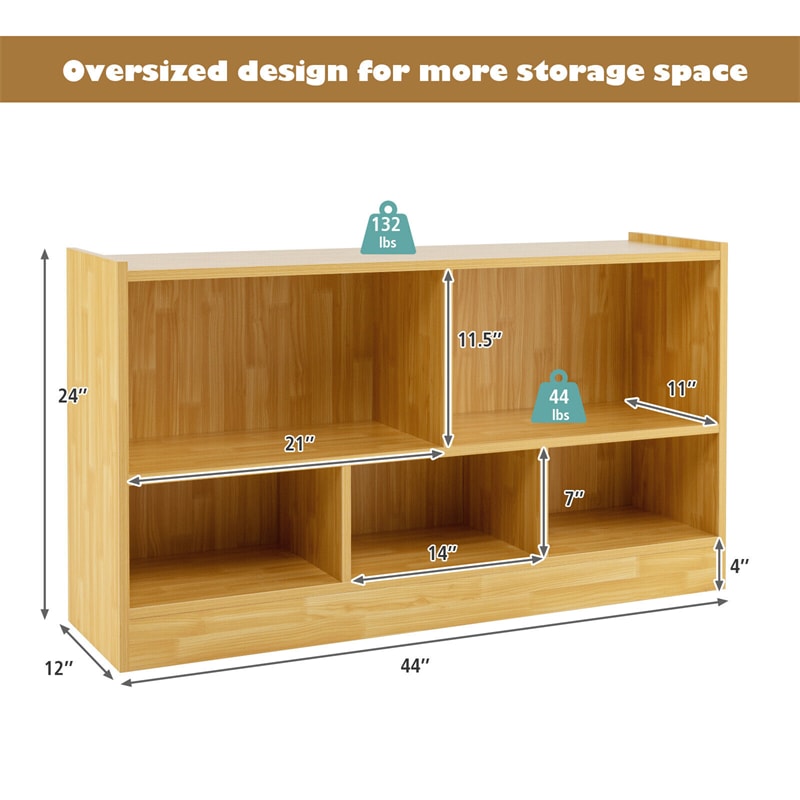 5-Cube Toy Storage Organizer Wood Cube Storage Organizer 2-Shelf Bookcase School Classroom Storage Shelves Daycare Cubbies