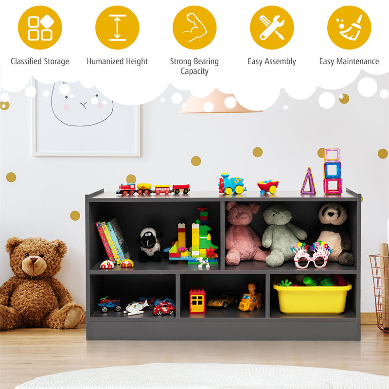 5-Cube Toy Storage Organizer Wood Cube Storage Organizer 2-Shelf Bookcase School Classroom Storage Shelves Daycare Cubbies