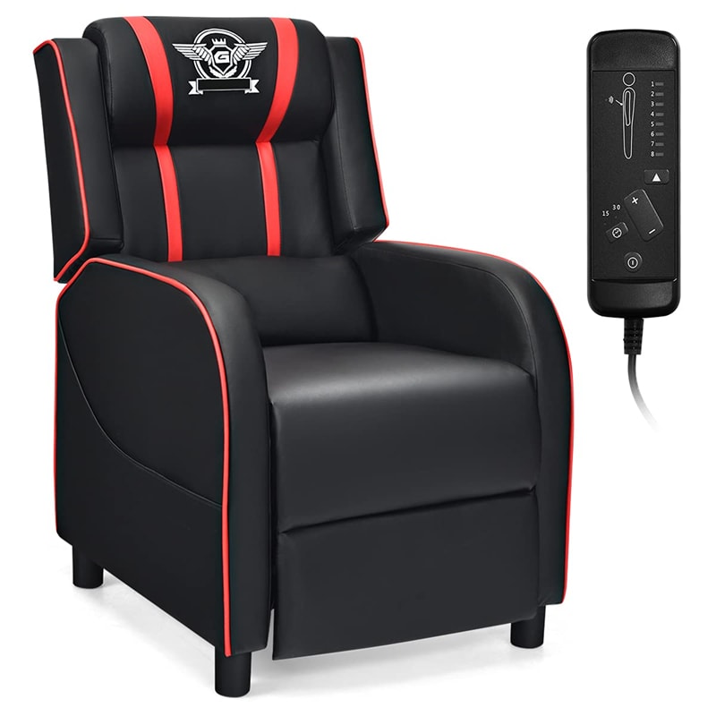 Massage Gaming Recliner Chair Racing Single Recliner PU Leather Home Theater Seating with Remote Control, Side Pocket & Adjustable Footrest