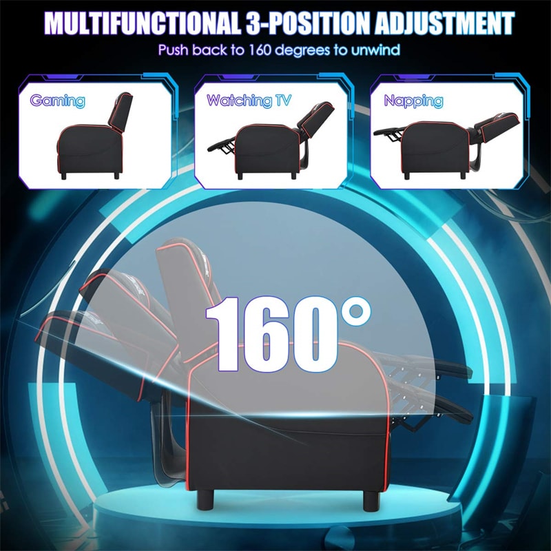 Massage Gaming Recliner Chair Racing Single Recliner PU Leather Home Theater Seating with Remote Control, Side Pocket & Adjustable Footrest