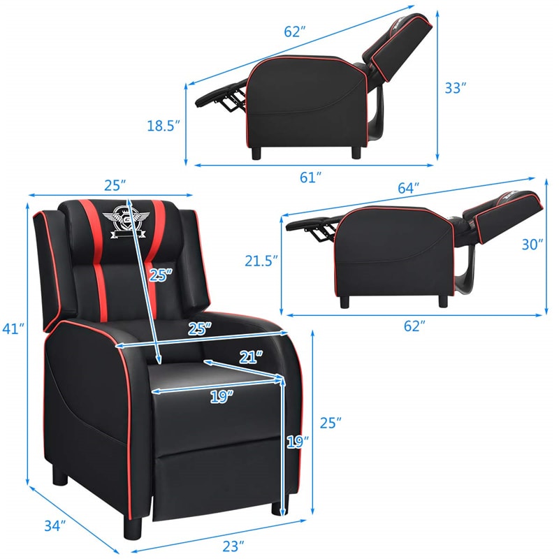 Massage Gaming Recliner Chair Racing Single Recliner PU Leather Home Theater Seating with Remote Control, Side Pocket & Adjustable Footrest