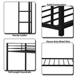 Twin Over Twin Bunk Bed Heavy Duty Metal Bed Frame Low Floor Bunk Bed With Safety Guard Rail & Ladder for Kids Adults Dormitory Bedroom