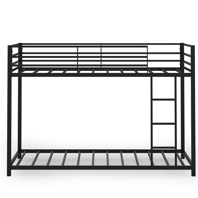 Twin Over Twin Bunk Bed Heavy Duty Metal Bed Frame Low Floor Bunk Bed With Safety Guard Rail & Ladder for Kids Adults Dormitory Bedroom