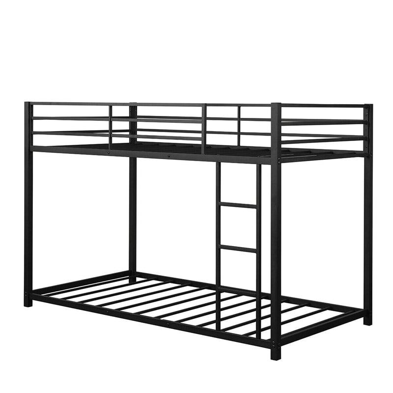 Twin Over Twin Metal Bunk Bed, Heavy Duty Space Saving Low Profile Bunk Bed Frame with Safety Guardrail & Ladder for Kids Adults Dorm Bedroom