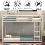 Twin Over Twin Metal Bunk Bed, Heavy Duty Space Saving Low Profile Bunk Bed Frame with Safety Guardrail & Ladder for Kids Adults Dorm Bedroom