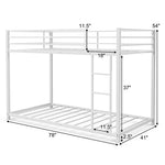 Twin Over Twin Bunk Bed Heavy Duty Metal Bed Frame Low Floor Bunk Bed With Safety Guard Rail & Ladder for Kids Adults Dormitory Bedroom