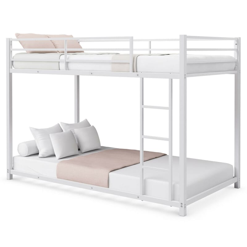 Twin Over Twin Metal Bunk Bed, Heavy Duty Space Saving Low Profile Bunk Bed Frame with Safety Guardrail & Ladder for Kids Adults Dorm Bedroom