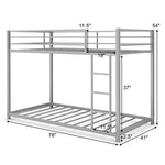 Twin Over Twin Bunk Bed Heavy Duty Metal Bed Frame Low Floor Bunk Bed With Safety Guard Rail & Ladder for Kids Adults Dormitory Bedroom