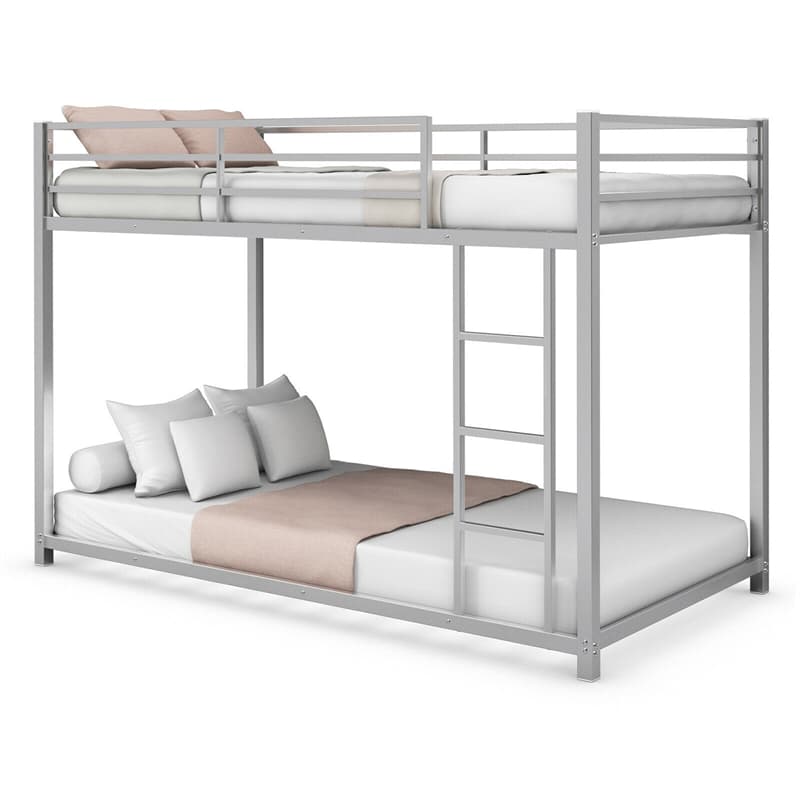 Twin Over Twin Metal Bunk Bed, Heavy Duty Space Saving Low Profile Bunk Bed Frame with Safety Guardrail & Ladder for Kids Adults Dorm Bedroom