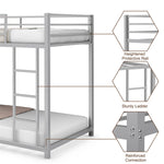 Twin Over Twin Metal Bunk Bed, Heavy Duty Space Saving Low Profile Bunk Bed Frame with Safety Guardrail & Ladder for Kids Adults Dorm Bedroom