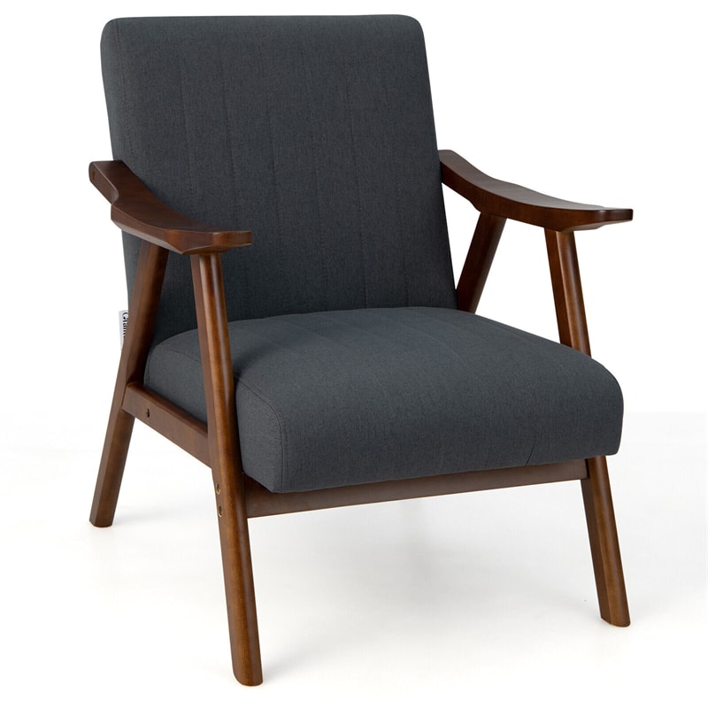 Mid-Century Modern Accent Chair Upholstered Living Room Arm Chair with Rubber Wood Frame & Felt Pads