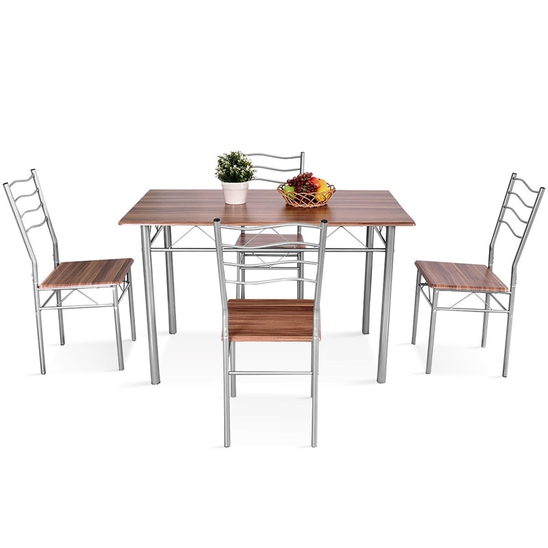 Modern 5 Piece Dining Table Set Metal Frame Wood Kitchen Breakfast Furniture with 4 Chairs