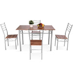 Modern 5 Piece Dining Table Set Metal Frame Wood Kitchen Breakfast Furniture with 4 Chairs