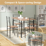 Modern 5 Piece Dining Table Set Metal Frame Wood Kitchen Breakfast Furniture with 4 Chairs