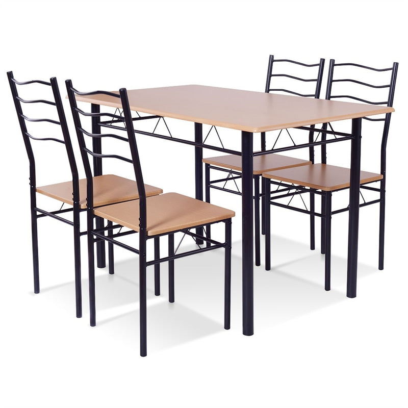 Modern 5 Piece Dining Table Set Metal Frame Wood Kitchen Breakfast Furniture with 4 Chairs