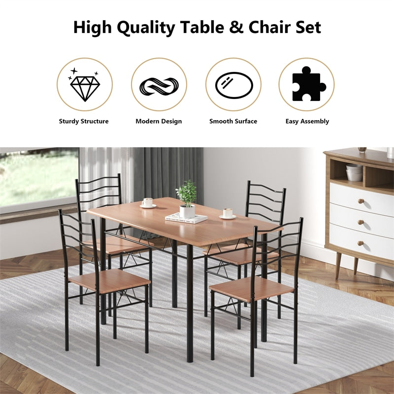 Modern 5 Piece Dining Table Set Metal Frame Wood Kitchen Breakfast Furniture with 4 Chairs