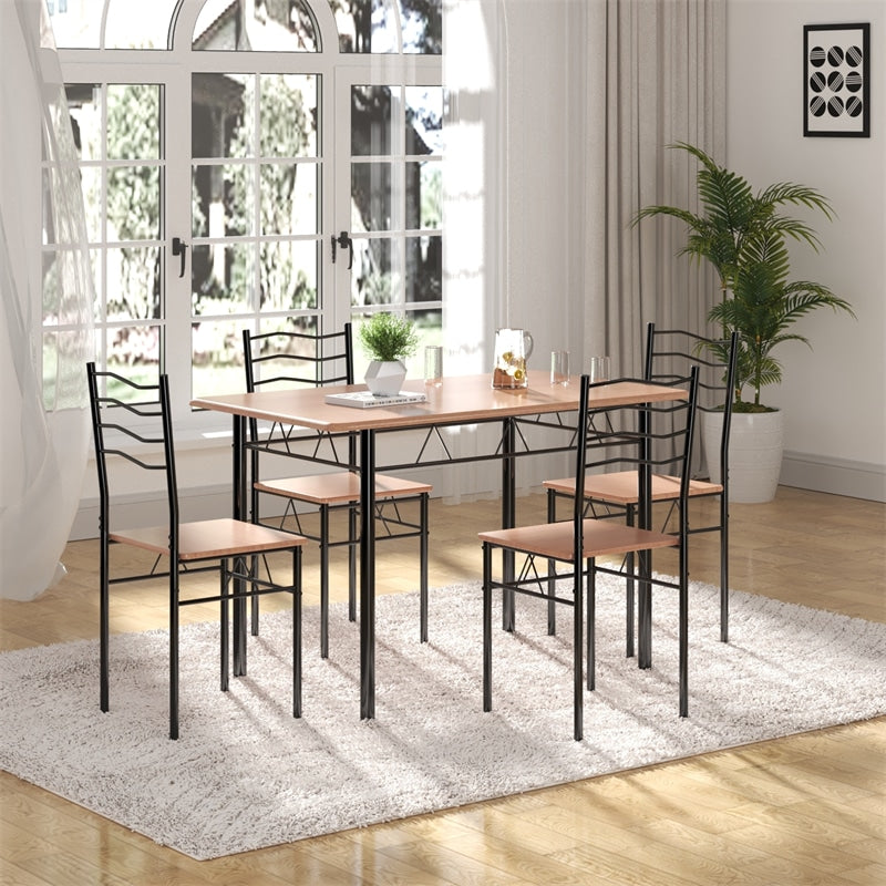 Modern 5 Piece Dining Table Set Metal Frame Wood Kitchen Breakfast Furniture with 4 Chairs