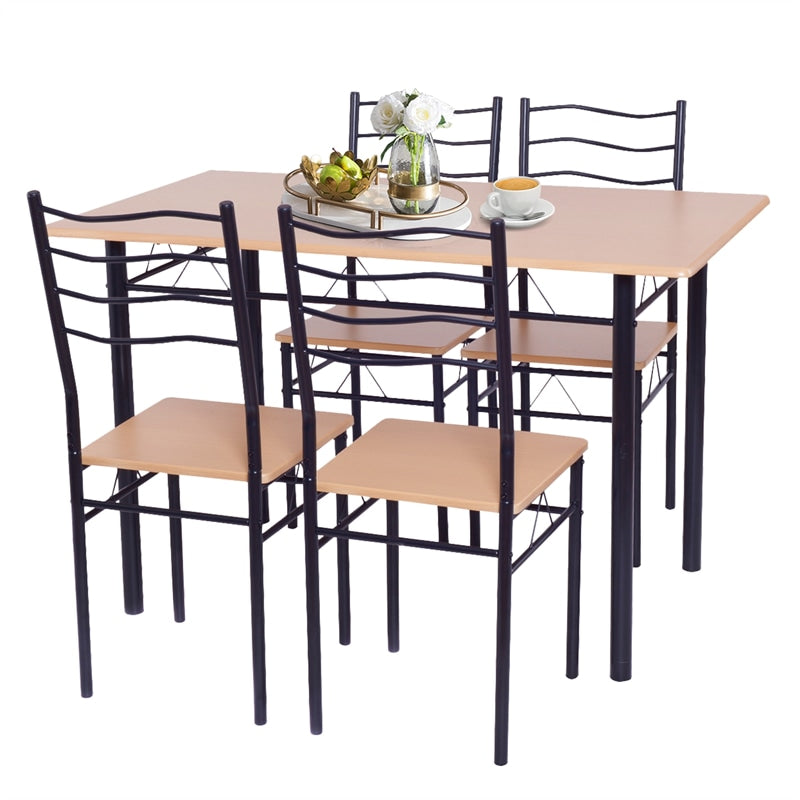 Modern 5 Piece Dining Table Set Metal Frame Wood Kitchen Breakfast Furniture with 4 Chairs