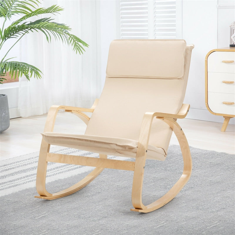 Modern Bentwood Rocking Chair Relax Rocker Lounge Chair with Removable Upholstered Cushion