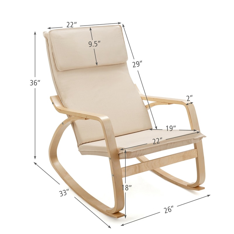 Modern Bentwood Rocking Chair Relax Rocker Lounge Chair with Removable Upholstered Cushion