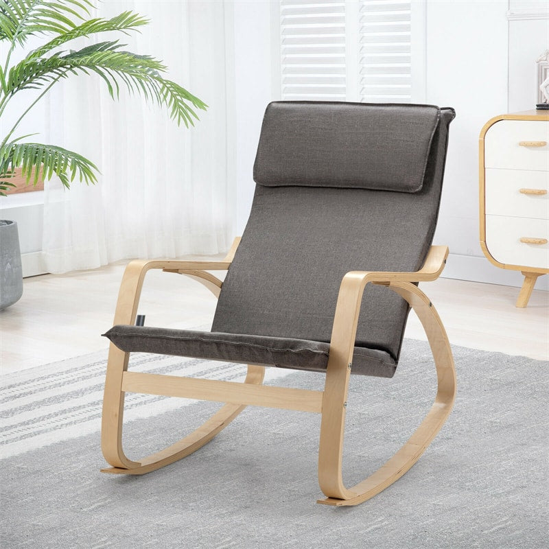 Modern Bentwood Rocking Chair Relax Rocker Lounge Chair with Removable Upholstered Cushion