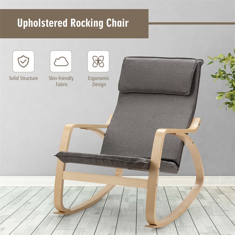 Modern Bentwood Rocking Chair Relax Rocker Lounge Chair with Removable Upholstered Cushion