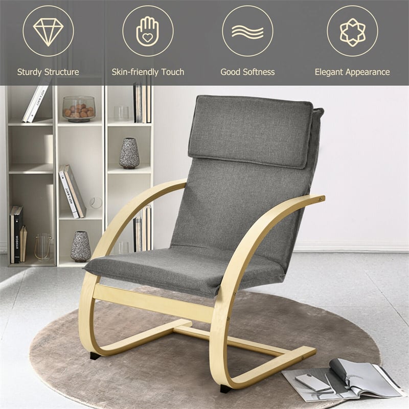 Modern Fabric Upholstered Bentwood Lounge Chair Accent Leisure Armchair with Curved Leg