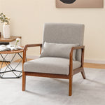 Modern Accent Chair Leisure Upholstered Armchair Rubber Wood Frame Arm Chair with Lumbar Pillow