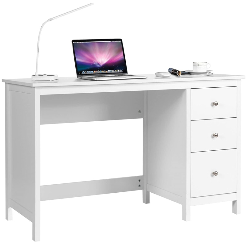 Modern Home Office Computer Desk with 3 Storage Drawers, Compact Laptop Writing Study Desk Large Desktop Multipurpose Workstation for Bedroom