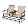 Outdoor Double Glider Chair 2-Person Patio Rocking Loveseat with Center Tempered Glass Table & Metal Frame