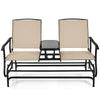 Outdoor Double Glider Chair 2-Person Patio Rocking Loveseat with Center Tempered Glass Table & Metal Frame