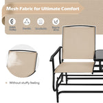 Outdoor Double Glider Chair 2-Person Patio Rocking Loveseat with Center Tempered Glass Table & Metal Frame