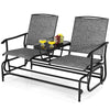 Outdoor Double Glider Chair 2-Person Patio Rocking Loveseat with Center Tempered Glass Table & Metal Frame