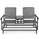 Outdoor Double Glider Chair 2-Person Patio Rocking Loveseat with Center Tempered Glass Table & Metal Frame