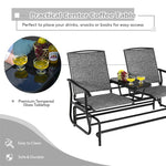 Outdoor Double Glider Chair 2-Person Patio Rocking Loveseat with Center Tempered Glass Table & Metal Frame