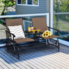 Outdoor Double Glider Chair 2-Person Patio Rocking Loveseat with Center Tempered Glass Table & Metal Frame