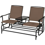 Outdoor Double Glider Chair 2-Person Patio Rocking Loveseat with Center Tempered Glass Table & Metal Frame