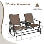 2-Person Outdoor Double Glider Chair Patio Rocking Loveseat with Center Tempered Glass Table, Steel Frame & Breathable Mesh Fabric for Porch