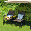 Outdoor Double Glider Chair 2-Person Patio Rocking Loveseat with Center Tempered Glass Table & Metal Frame