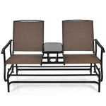 Outdoor Double Glider Chair 2-Person Patio Rocking Loveseat with Center Tempered Glass Table & Metal Frame