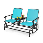 Outdoor Double Glider Chair 2-Person Patio Rocking Loveseat with Center Tempered Glass Table & Metal Frame