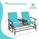 Outdoor Double Glider Chair 2-Person Patio Rocking Loveseat with Center Tempered Glass Table & Metal Frame