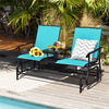 Outdoor Double Glider Chair 2-Person Patio Rocking Loveseat with Center Tempered Glass Table & Metal Frame