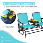 Outdoor Double Glider Chair 2-Person Patio Rocking Loveseat with Center Tempered Glass Table & Metal Frame