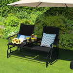 Outdoor Double Glider Chair 2-Person Patio Rocking Loveseat with Center Tempered Glass Table & Metal Frame