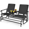 Outdoor Double Glider Chair 2-Person Patio Rocking Loveseat with Center Tempered Glass Table & Metal Frame