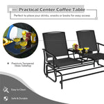 Outdoor Double Glider Chair 2-Person Patio Rocking Loveseat with Center Tempered Glass Table & Metal Frame